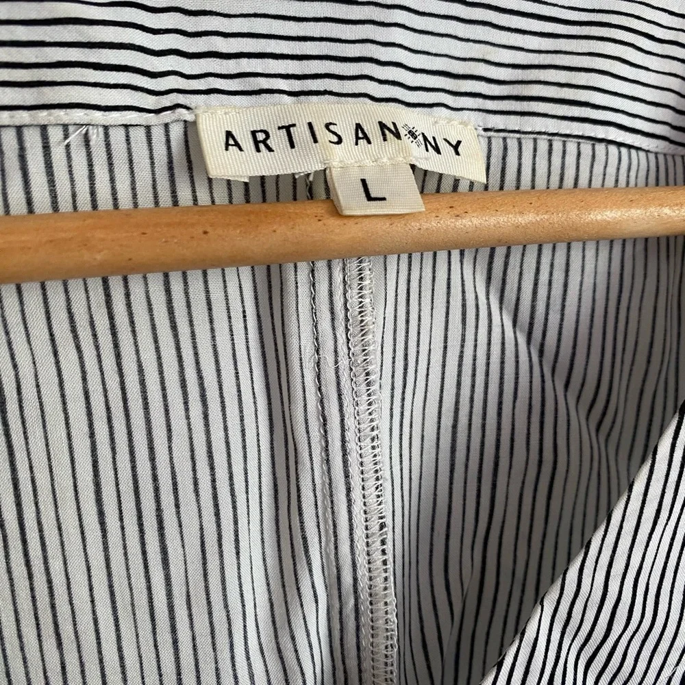 Artisan NY Striped Black White Button-Down Tie Knot Women's Lightweight Top L - Picture 2 of 7